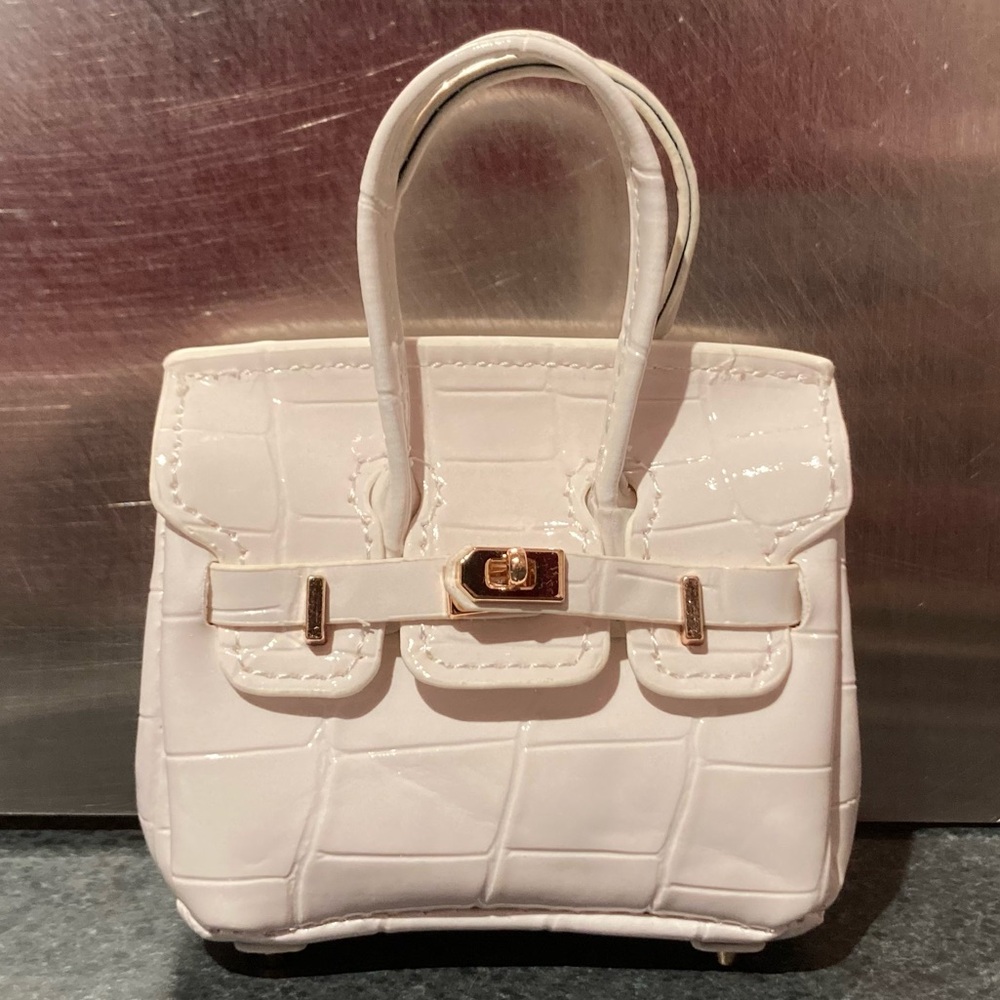 🐊👜 Handmade Mini White Faux-Crocodile Birkin AirPods Tote Bag Charm Miniature